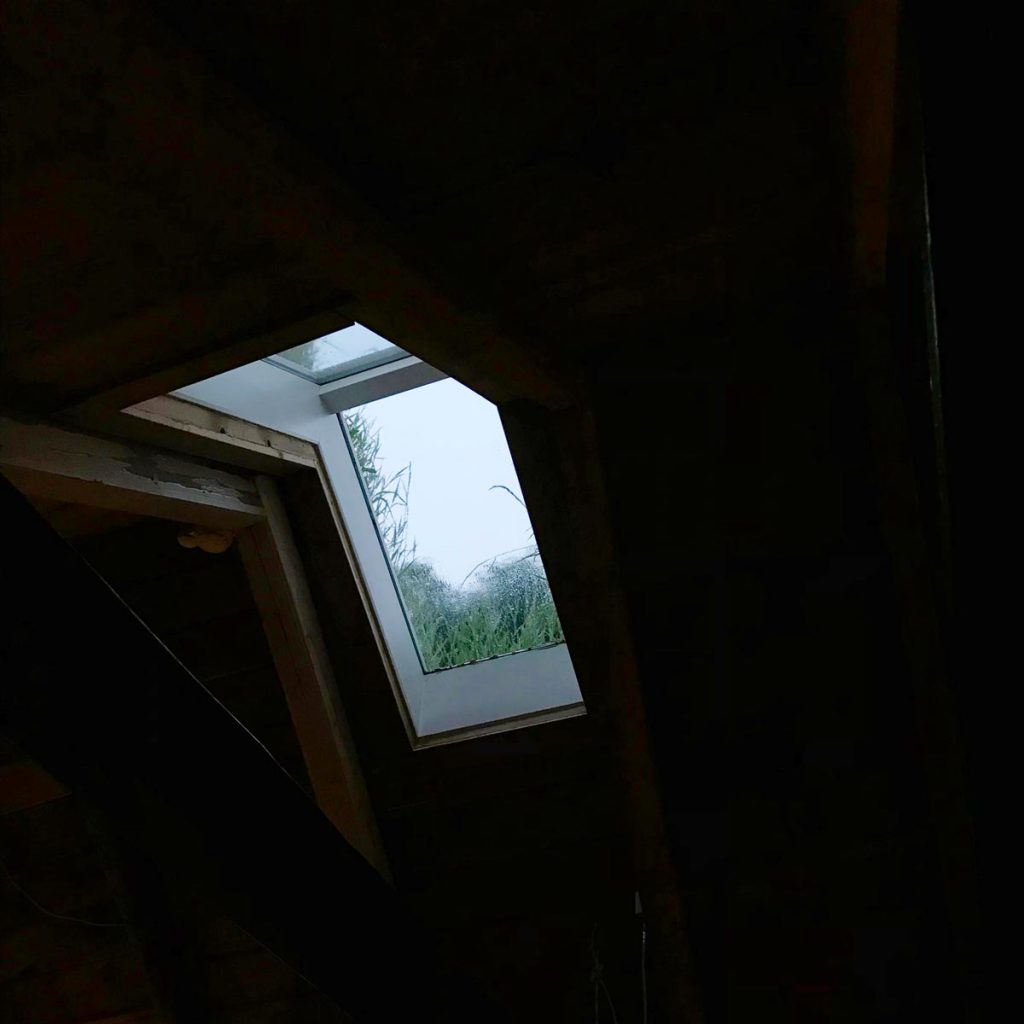 Skylight with grass from turf roof at Mikkeller, Tórshavn